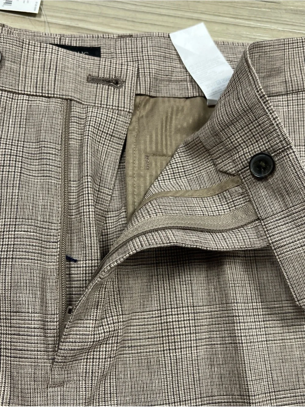 Banana Republic Tailored Fit Trousers Pants Brown Tan Glen Check 38x30 NWT $170